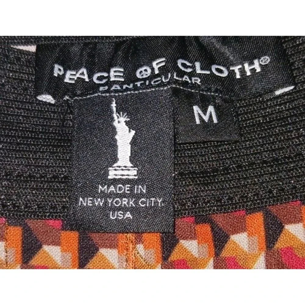 Peace Of Cloth Made In NYC Straight Leg Pants M Red Check Print Pull-On Stretch